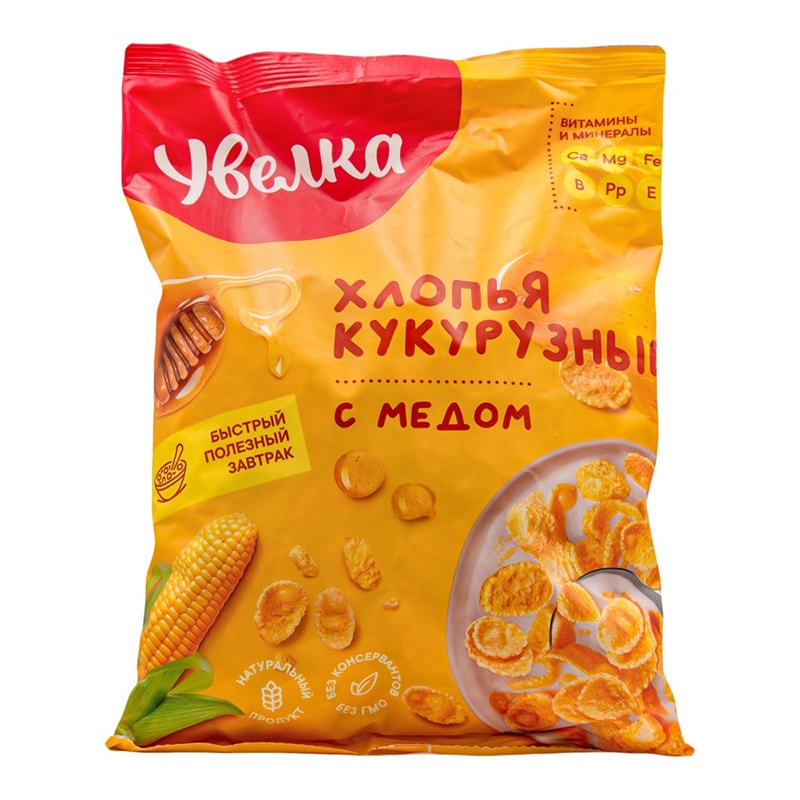 Увелка Хлопья кукурузные с мёдом 275 гр.